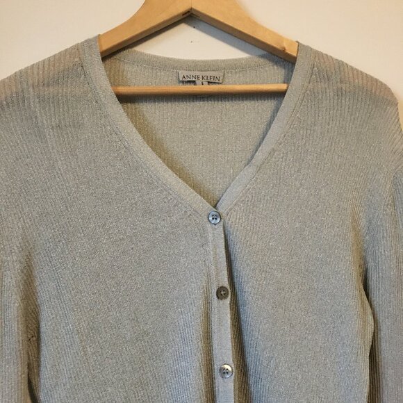 Vintage USA Made Anne Klein Silvery Button Down Cardigan + Camisole Set - Picture 6 of 16